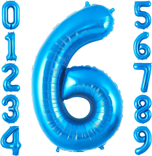 Blue 6 Balloon Number,40 Inch Number 6 Balloon Big Blue 6 Foil Mylar Helium Balloon for Birthday Party Decorations