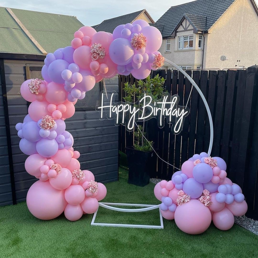 Pink and Purple Balloons Kit, 50PCS 12 Inch Purple Pink White Latex Balloon Birthday Balloons with Pink Purple Balloon Ribbons for Birthday Party Decorations