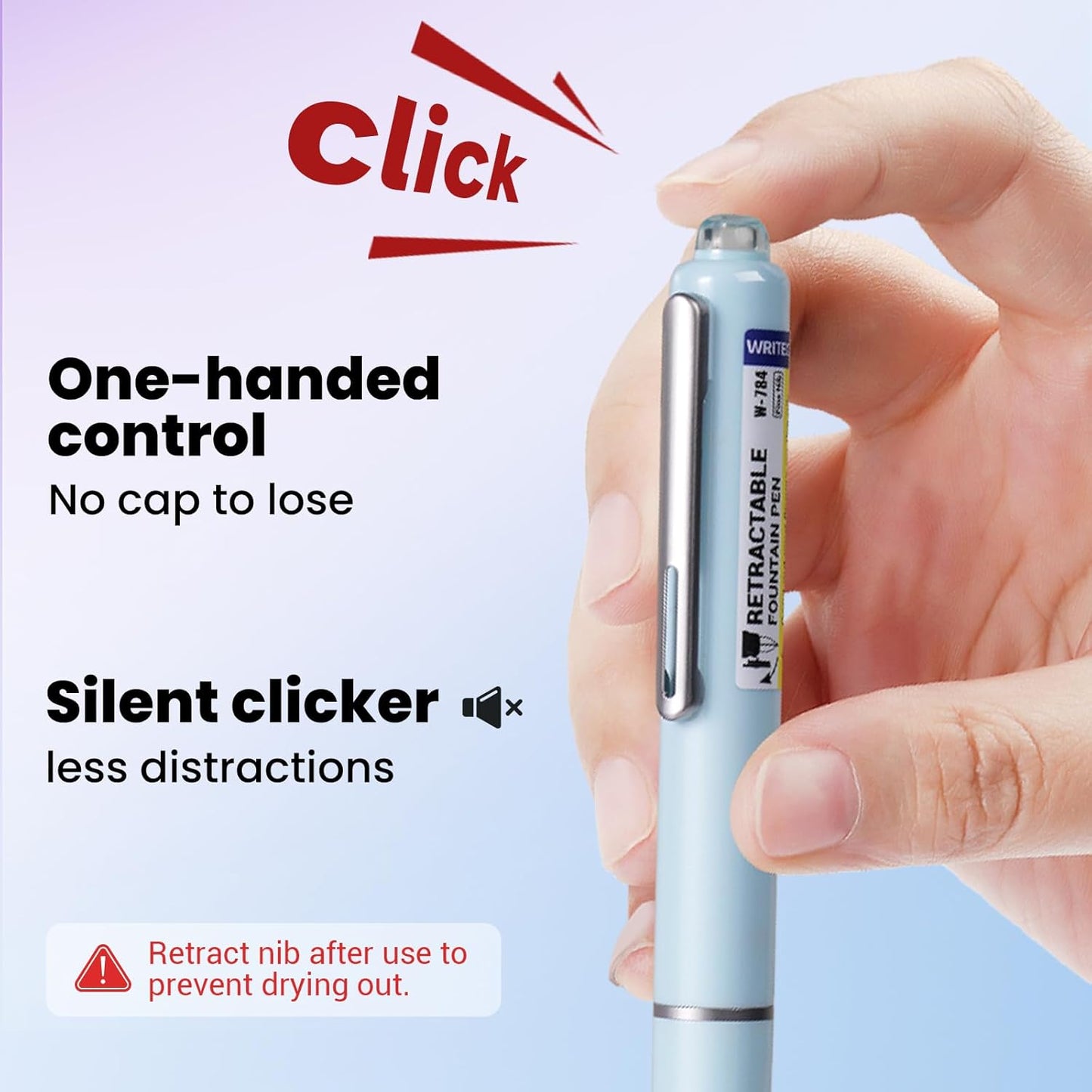 WRITECH Fountain Pen Fine Nib: Black Ink Retractable Pen Set Includes 5 Ink Cartridges Smooth Writing No leaking for Gift (Blue)