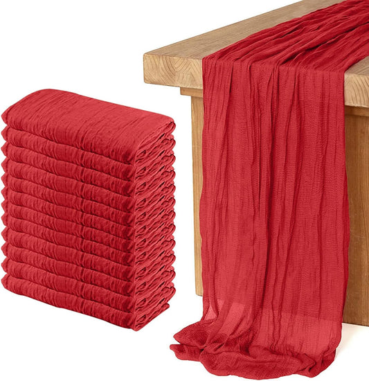 12 Pack Cheesecloth Table Runner 10Ft Christmas Gauze Boho Table Runners for Wedding Decor Bridal Shower Decorations Baby Shower Party(35" x 120")(Red)