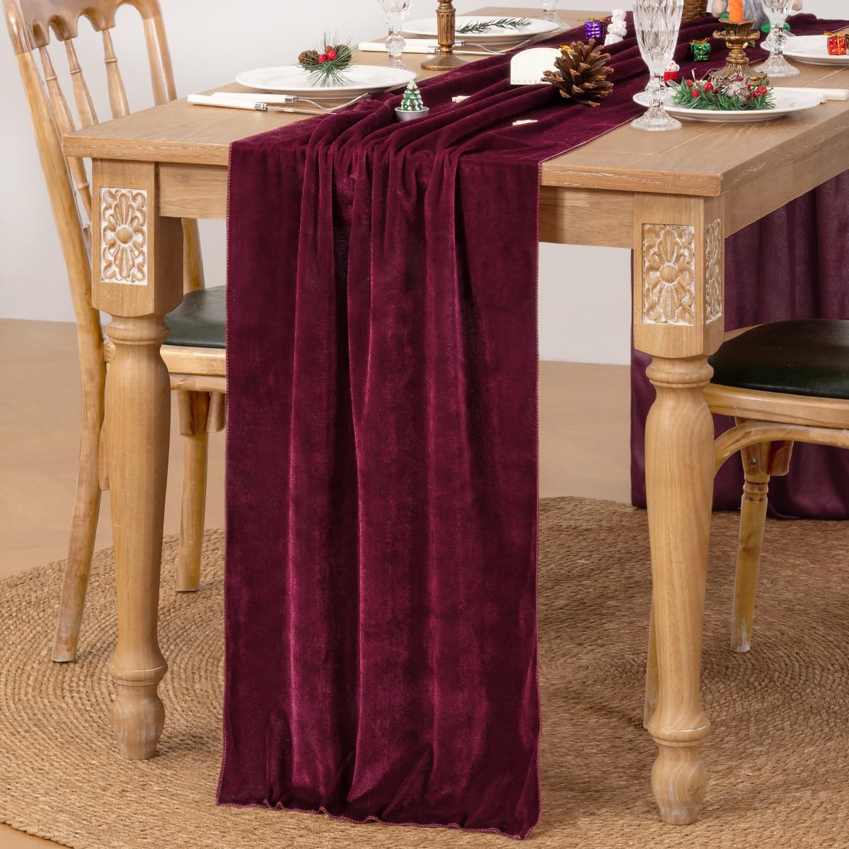 MLMC 2 Pack Burgundy Velvet Table Runner 10ft Elegant Luxury Wine Red Velvet Fall Table Runner 20x120 Inches Table Decor for Wedding Bridal Shower Home Party Thanksgiving Christmas Decor