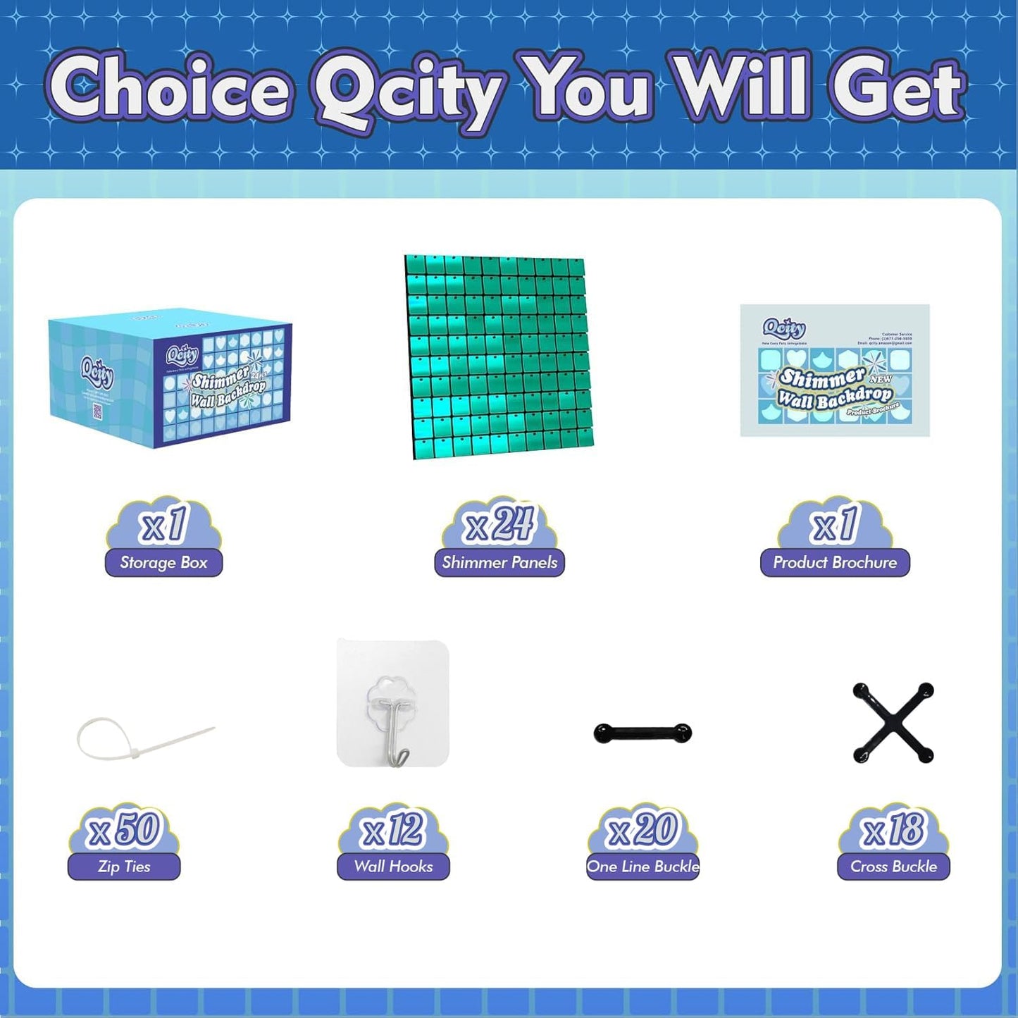 Qcity Emerald Green Shimmer Wall Backdrop 24PCS, Black Back Not See-Through Design, Square Sequin Glitter Backdrop Panel, Perfect for Outdoor Events, Birthdays, Wedding and Party Decoration