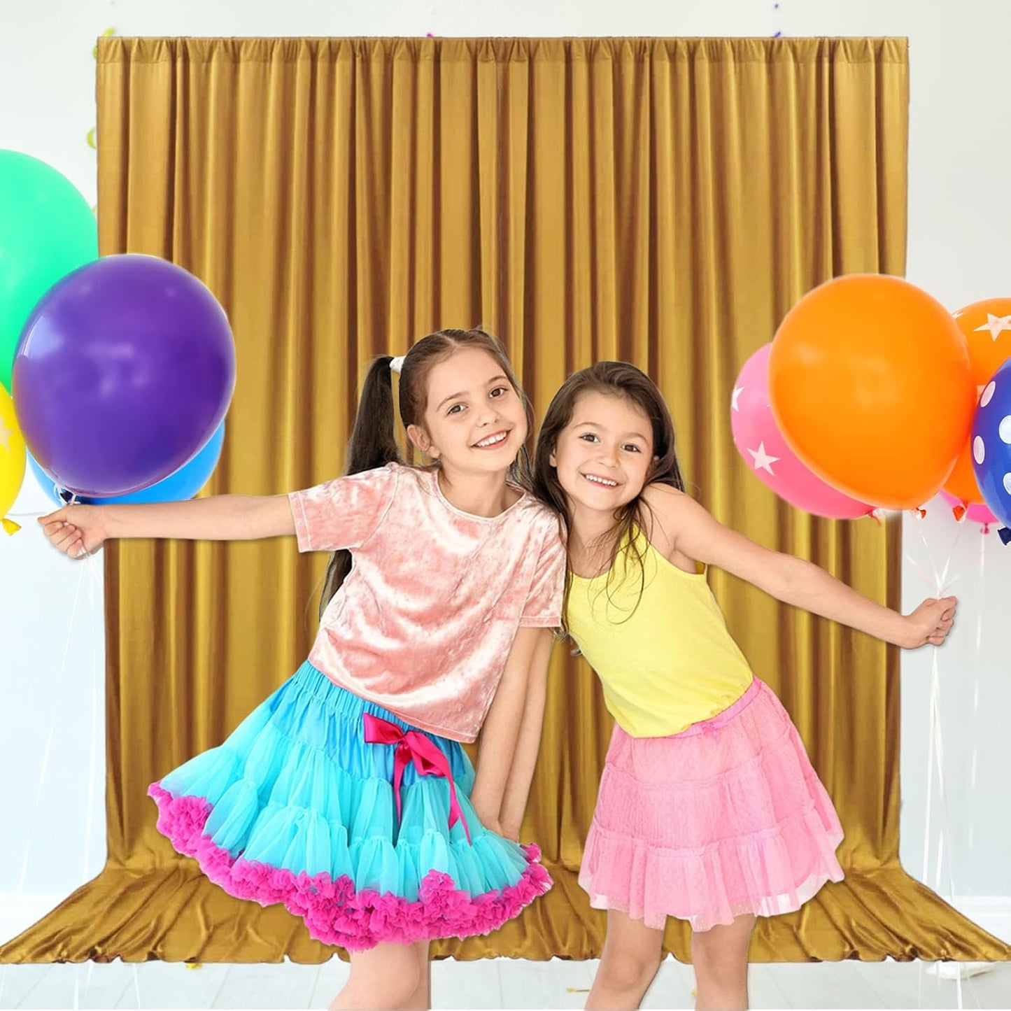 10ft x 10ft Gold Backdrop Curtains for Parties, Fabric Satin Background Curtain with Rod Pockets for Weddings, Birthday, Baby Shower, Photography, Graduation Party Backdrop Drapes, 2 Panels