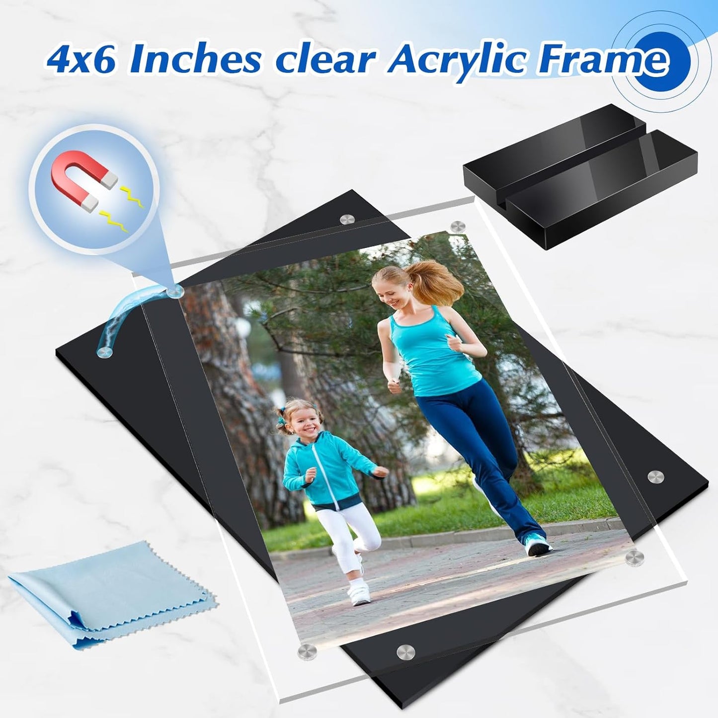 5 Pack Acrylic Magnetic Picture Frame 4x6, Clear Frame for Horizontal Vertical Tabletop Display, Black Photo Frame Magnets for Fridge