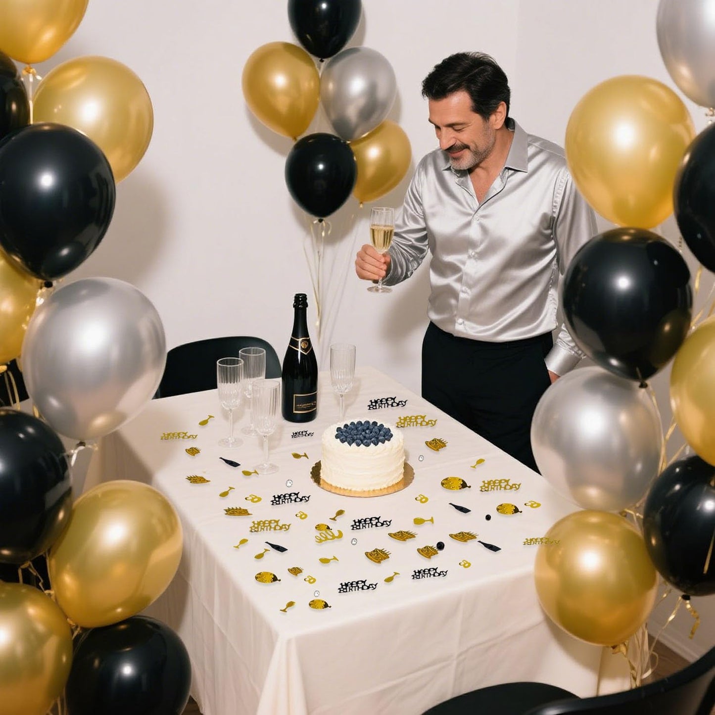 50th Birthday Confetti 50 Confetti Party for Table Metallic Foil Table Scatter Decoration Birthday Centerpieces for Party DIY Arts Crafting Supplies, Gold Black and Silver