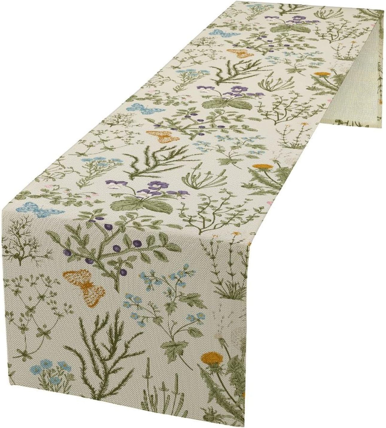 Floral Table Runner,Wildflower Spring Table Runner Seasonal Summer Butterfly Kitchen Dining Table Decoration for Home Party 13x36 Inch