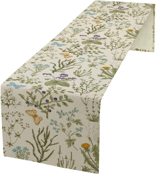 Floral Table Runner,Wildflower Spring Table Runner Seasonal Summer Butterfly Kitchen Dining Table Decoration for Home Party 13x60 Inch