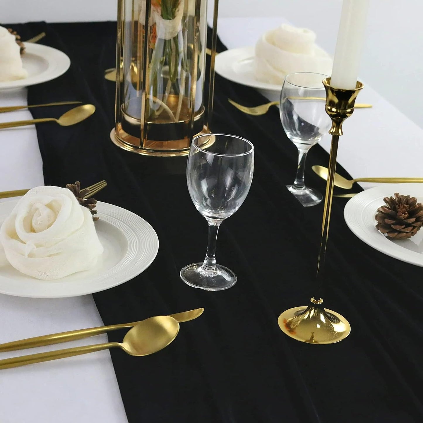 Luxurious Velvet Table Runner, 10ft Wedding Reception Decorations, 20x120inch Soft Velvet Fabric, Table Linen Overlay, Wedding Table Runners (Black, 20X120inch, 5pack)