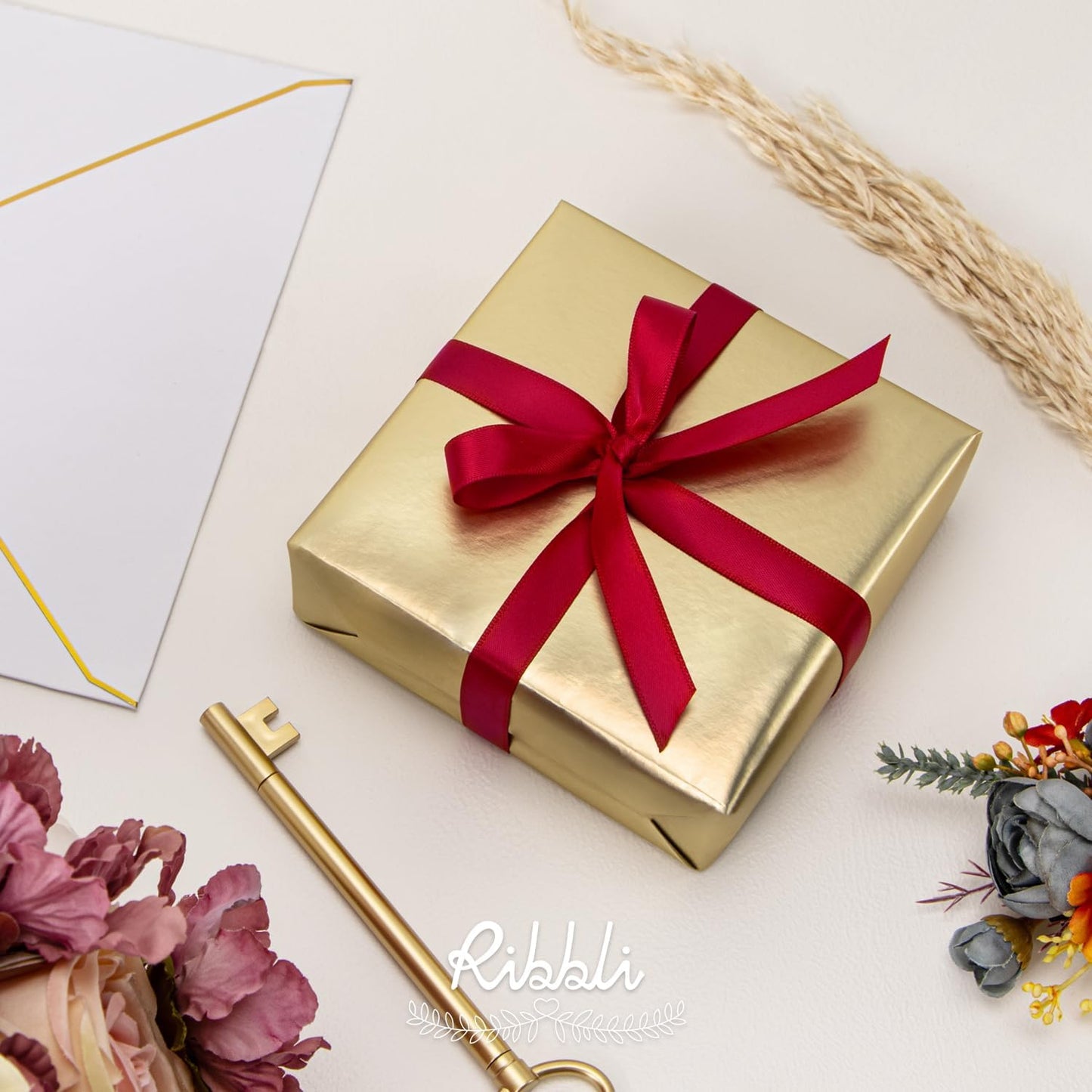 Ribbli Double Faced Red Satin Ribbon,1/2” x Continuous 25 Yards,Use for Bows Bouquet,Gift Wrapping,Floral Arrangement