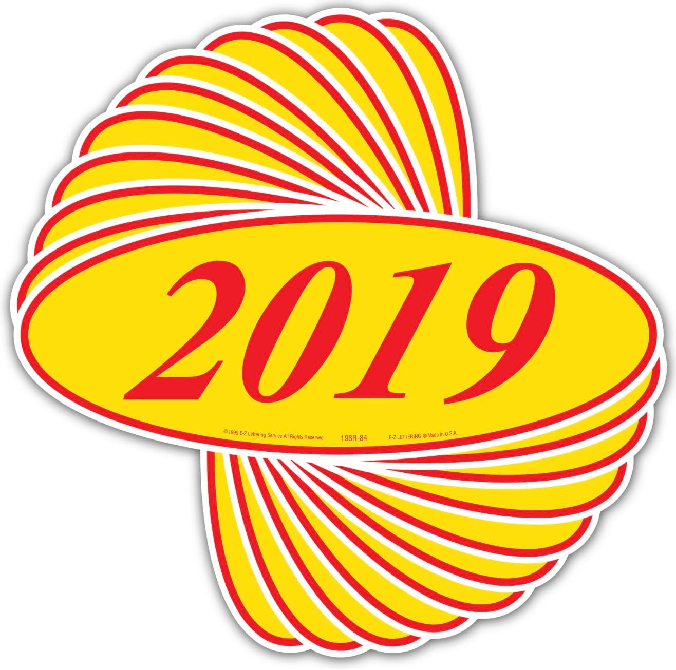 EZ-Line Oval Model Windshield Year Stickers for Car Windows Red and Yellow Large Vinyl Dealership Supplies 1 Dozen Pro Pack (2019)