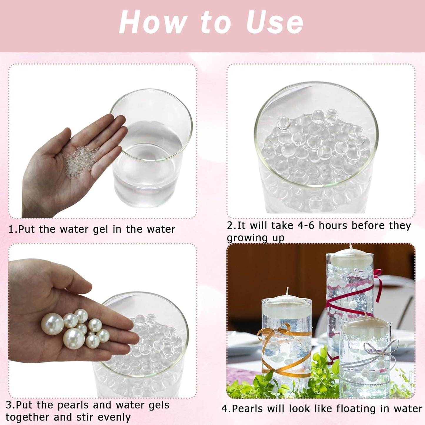 Floating Pearls for Centerpieces Vases, 250PCS White No Hole Fake Pearl Beads and 4000PCS Water Beads for Vase Filler Floating Beads for Wedding Home Party Decoration (White 8/14/20mm)