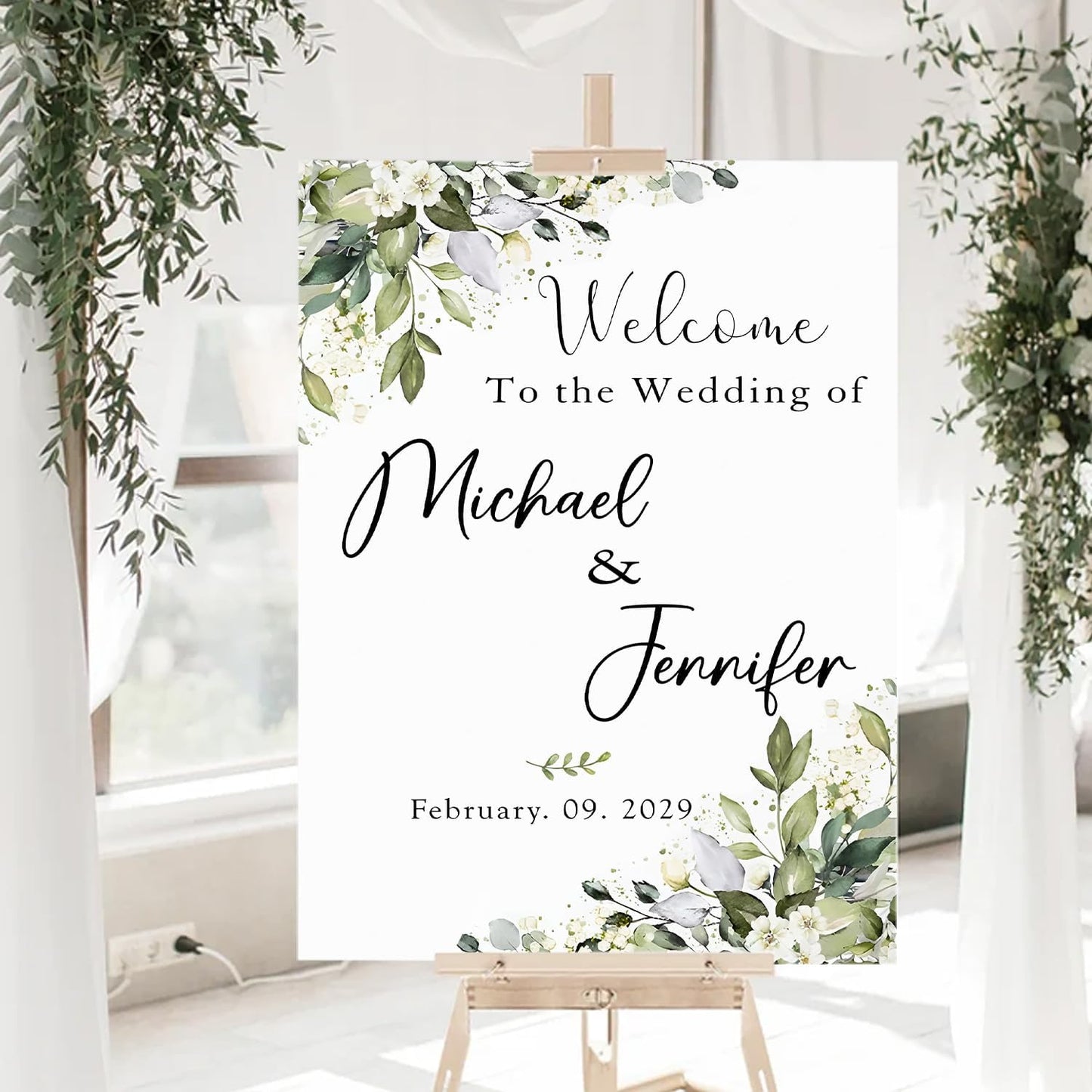 Custom Wedding Welcome Sign, Rustic Wedding Signs, Wedding Decorative Signage, Wedding Reception Signs, Greenery Theme Wedding Sign Decoration, Wedding Sign Flowers
