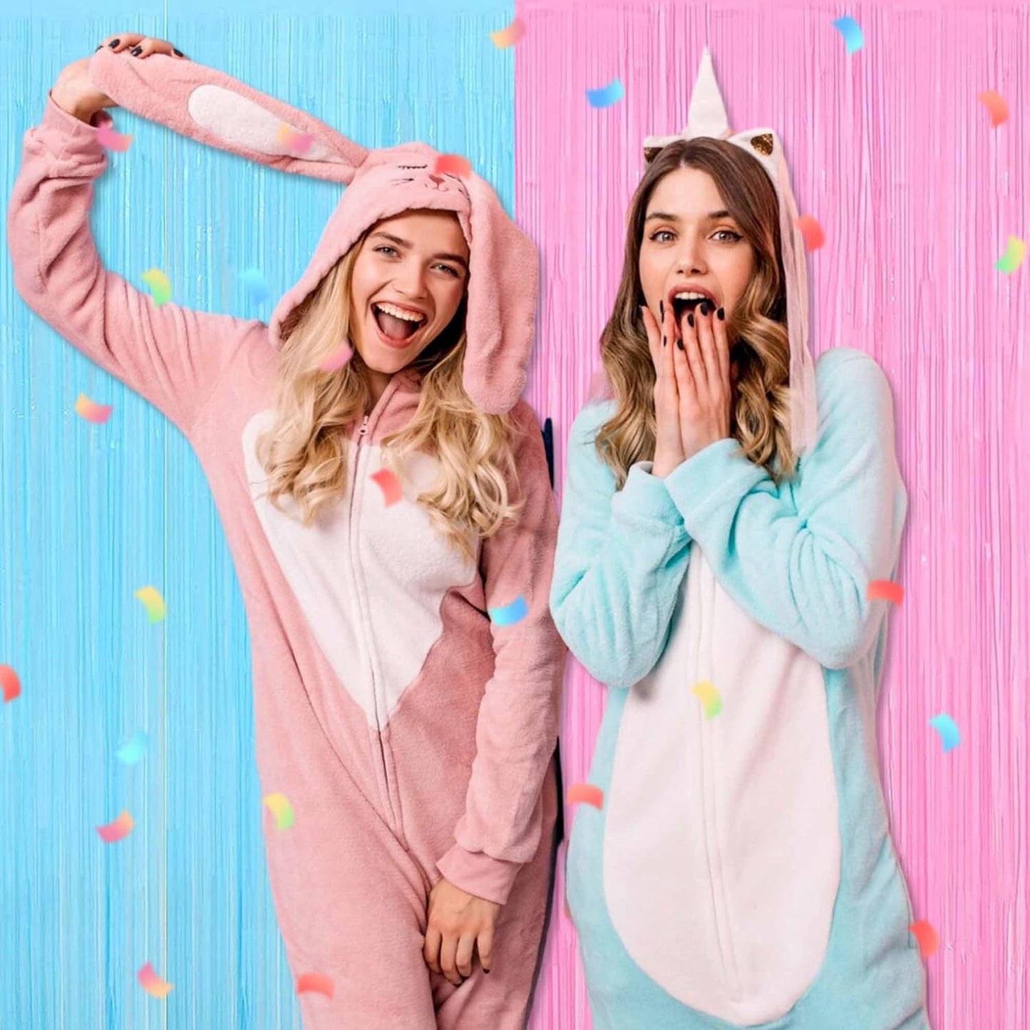 6 Pack Macaron Pink Blue Foil Fringe Curtains Backdrop, 3.28 x 8.2 Ft Metallic Streamers Tinsel Curtains Background for Photo Booth, Birthday, Weddings, Carnivals, Graduation, Themed Party Decorations