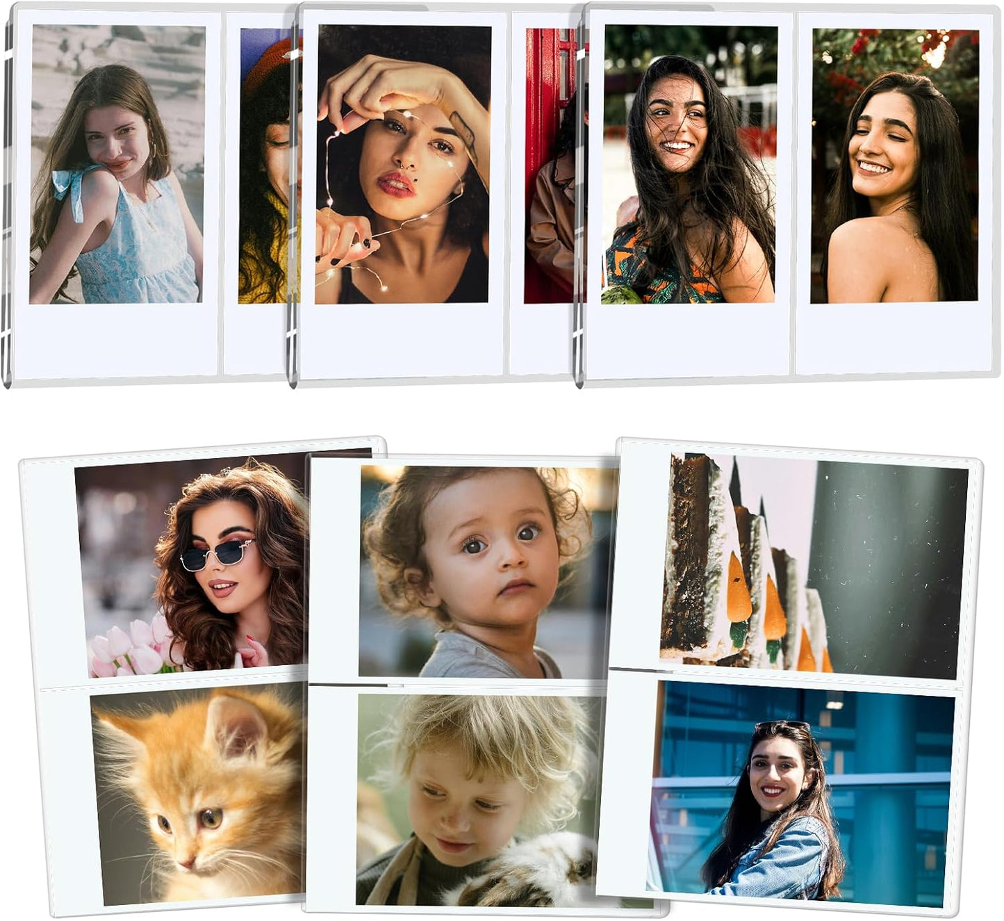 6Pack Magnetic Refrigerator Picture Frames fit 2PCS Mini 2x3 Pictures Collage, Acrylic Photo Frame Compatible with Fujifilm Instax Polaroid Mini for Home Office Fridge/Locker (Clear, 2x3*2 Picture)