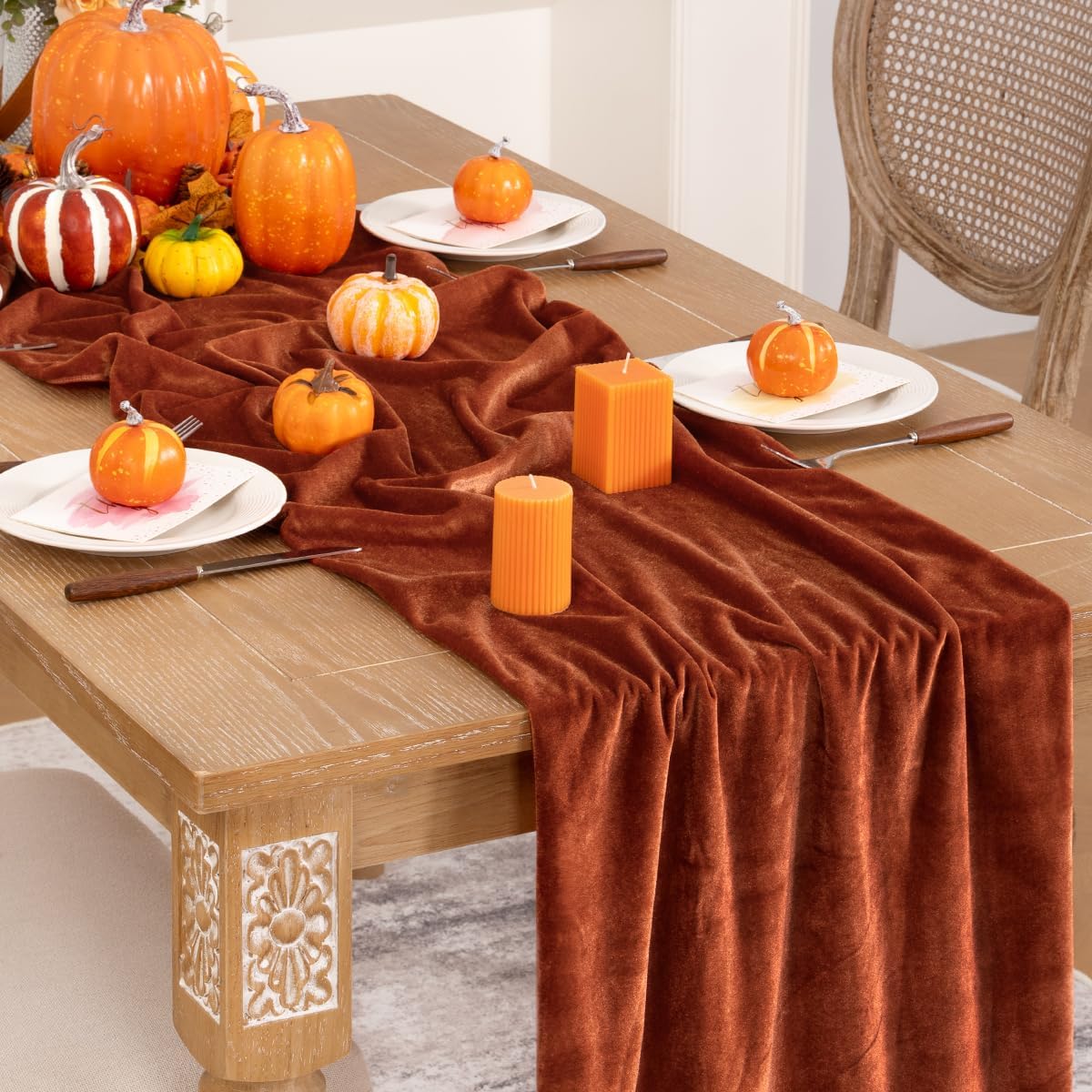 Terracotta Velvet Table Runner Fall Thanksgiving Burnt Orange Table Runner 20 x 120 Inch Luxurious Elegant Velvet Fabric Rust Red Decorations for Christmas Dinner Wedding Bridal Baby Shower