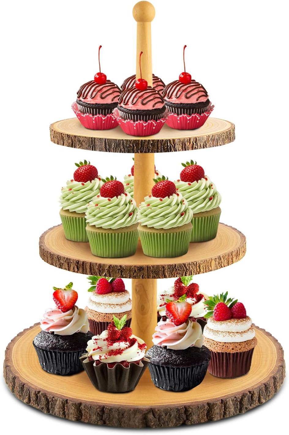 Cupcake Stand Wood Dessert Stands 3-Tier Wood Cupcake Stand - Elegant Farmhouse Dessert Display for Weddings, Baby Showers, Tea Parties, & More./Wedding Décor/Tea Party/Birthday/Graduation/Holiday.