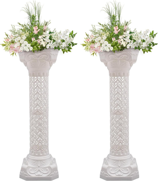 Roman Pillars Decoration Party Flower Pot Columns Set 2Pcs Decor Pedstal Stand 10.63 * 34.65in Flower Floral Wedding Party Event Road Decorative Columns (10.63 * 34.65in 2Pcs)