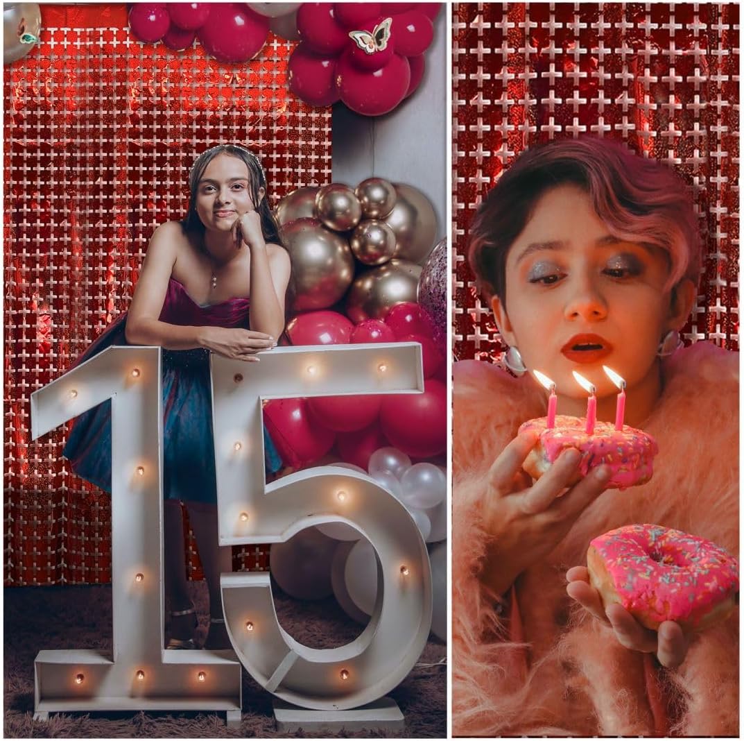 Red Square Tinsel Curtain Party Backdrop - 10pcs Glitter Foil Fringe Curtain Wall Decor Red Streamers Party Decorations for 4th of July, Valentines Day, Christmas, Birthday, Graduation, Wedding