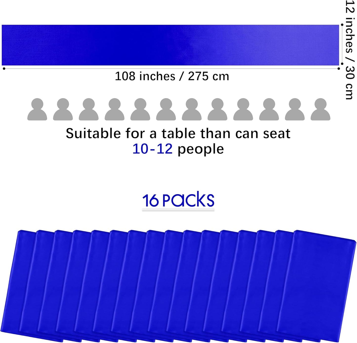 Aneco 16 Pack Satin Table Runner 12 x 108 Inch Dark Blue Long Wedding Satin Silk Table Runner for Wedding Banquet Graduations Birthday Party Decoration