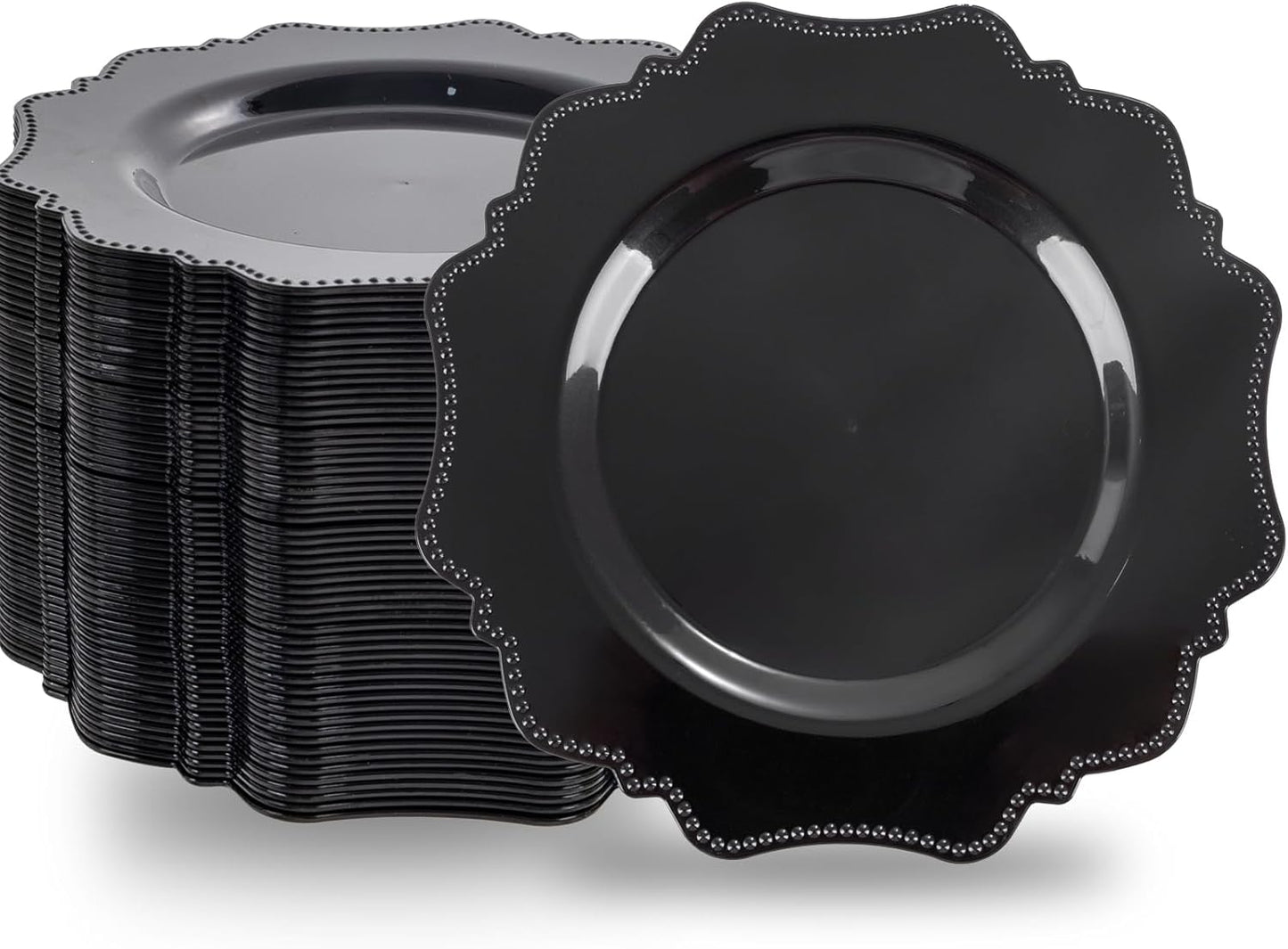 COLOSUS 100pcs Black Plastic Party Dinner Plates - 9.5 Inch- Heavy Duty Disposable Plastic Dinner Plates for Party Wedding and Everyday Use