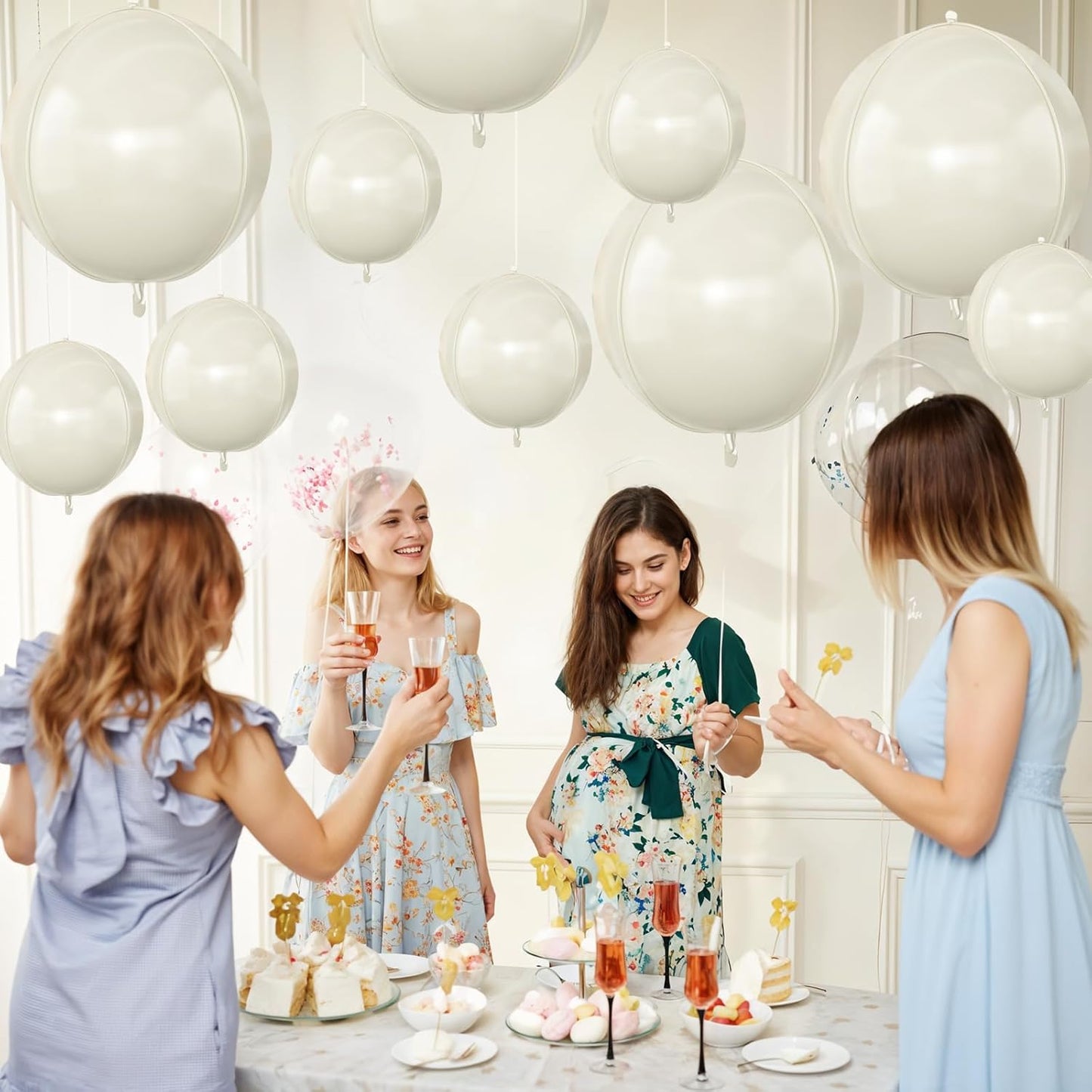 12Pcs Cream White Round Foil Balloons, 22" 10" 4D Helium 4D Mylar Ivory Balloon, Beige Big Foil Balloon Sand White for Birthday Boho Wedding Anniversary Bridal Shower Gender Reveal Party Decorations