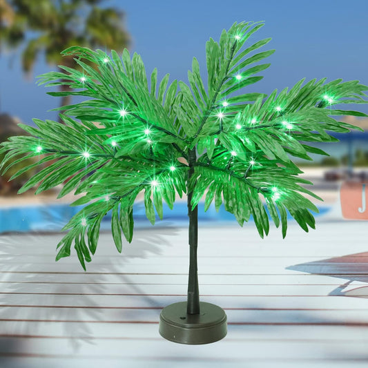 Luau Party Decorations Palm Tree with Lights, Lighted Palm Tree for Table Decor 23In Artificial Light Up Trees Green Table Centerpieces for Tropical Hawaiian Party Tiki Bar Home Summer Decor