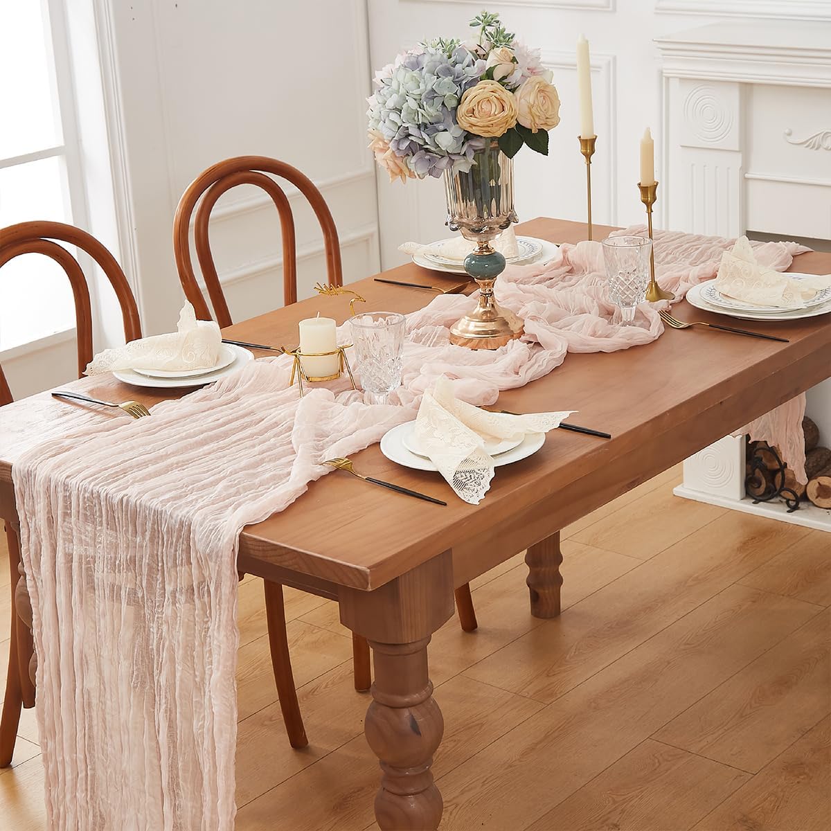 Dusty Pink 6 Pack Cheesecloth Table Runner 120 Inch 10 FT Boho Rustic Gauze for Wedding Baby Shower Party Farmhouse Summer Home Decor Washable