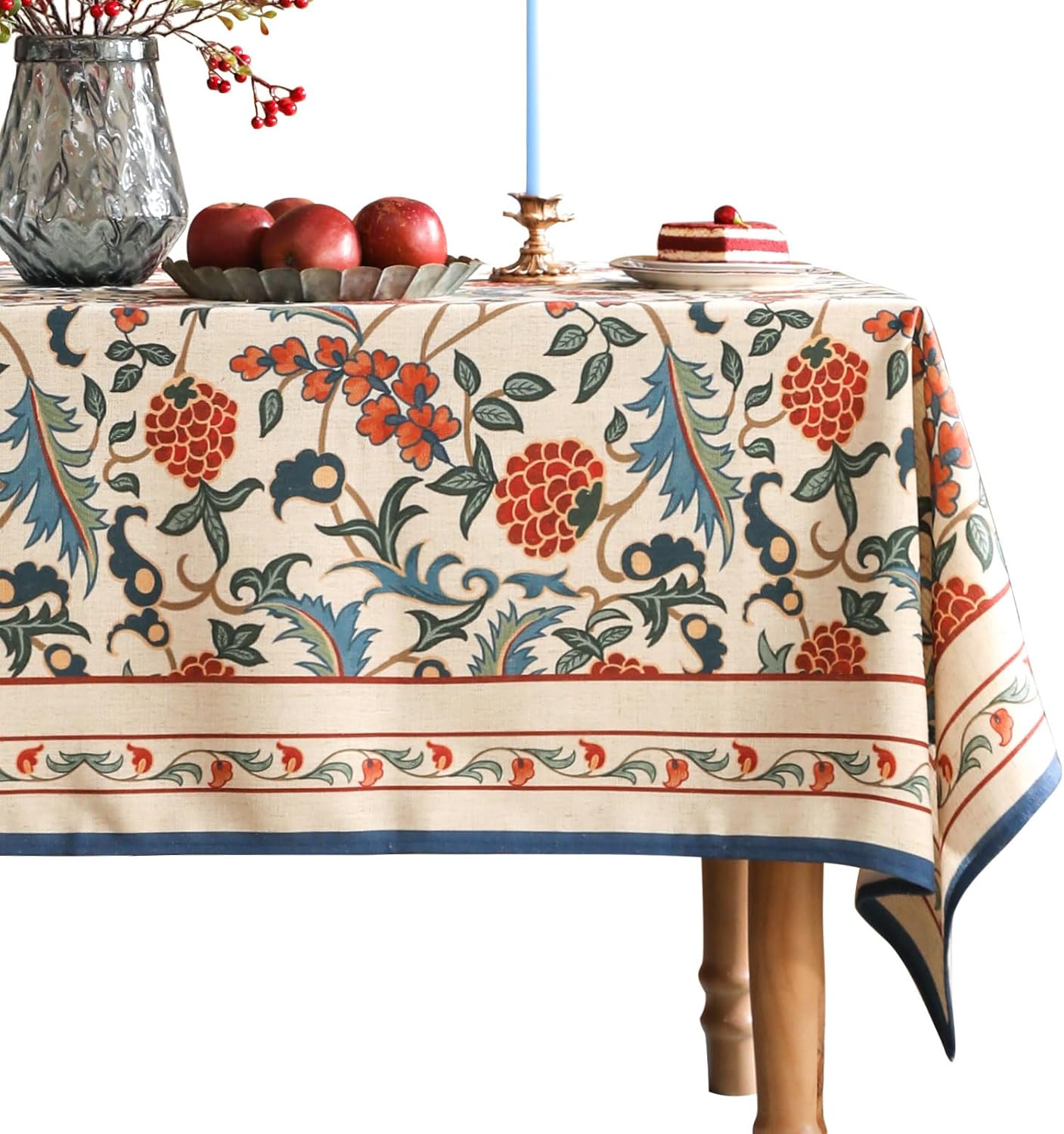 patdrea Designer Vintage Linen Small Square Tablecloth,French Anti-Wrinkle Durable Floral Table Cloth,Colorful Table Cover for Kitchen Dining,Parties,Christmas,Thanksgiving,Party,55"x55"-Puno
