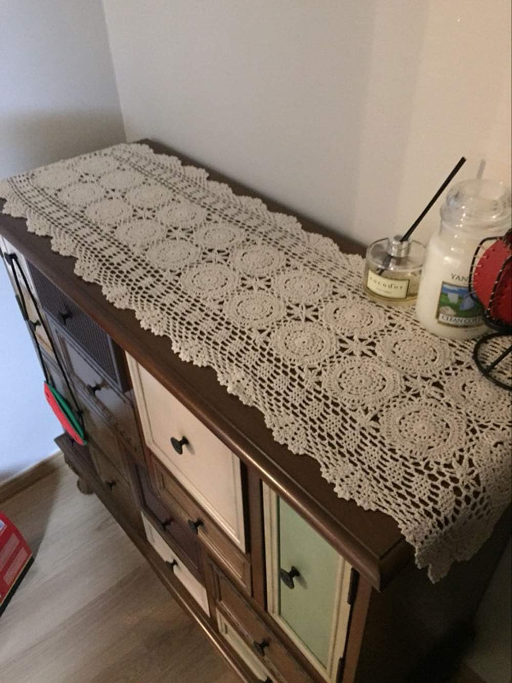 Cotton Handmade Crochet lace Table Runners Oval Tablecloth Doilies Doily Table Dresser Scarf Décor,15x27 inch,Beige