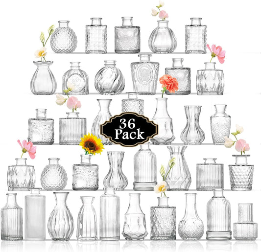 Bud Vases in Bulk 36, Glass Vase for Centerpieces, Small Vase for Flowers, Small Flower Vases for Centerpieces, Mini Vases, Vintage Vase, Clear Bud Vases for Wedding Table Decor