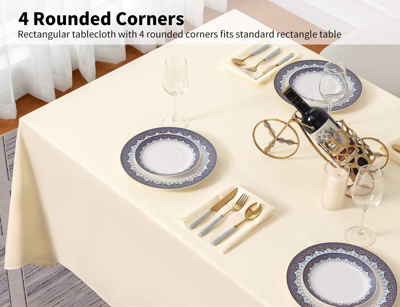 Surmente Beige Tablecloth 90 x 132-inch Rectangular Polyester Table Cloth for Weddings, Banquets, or Restaurants