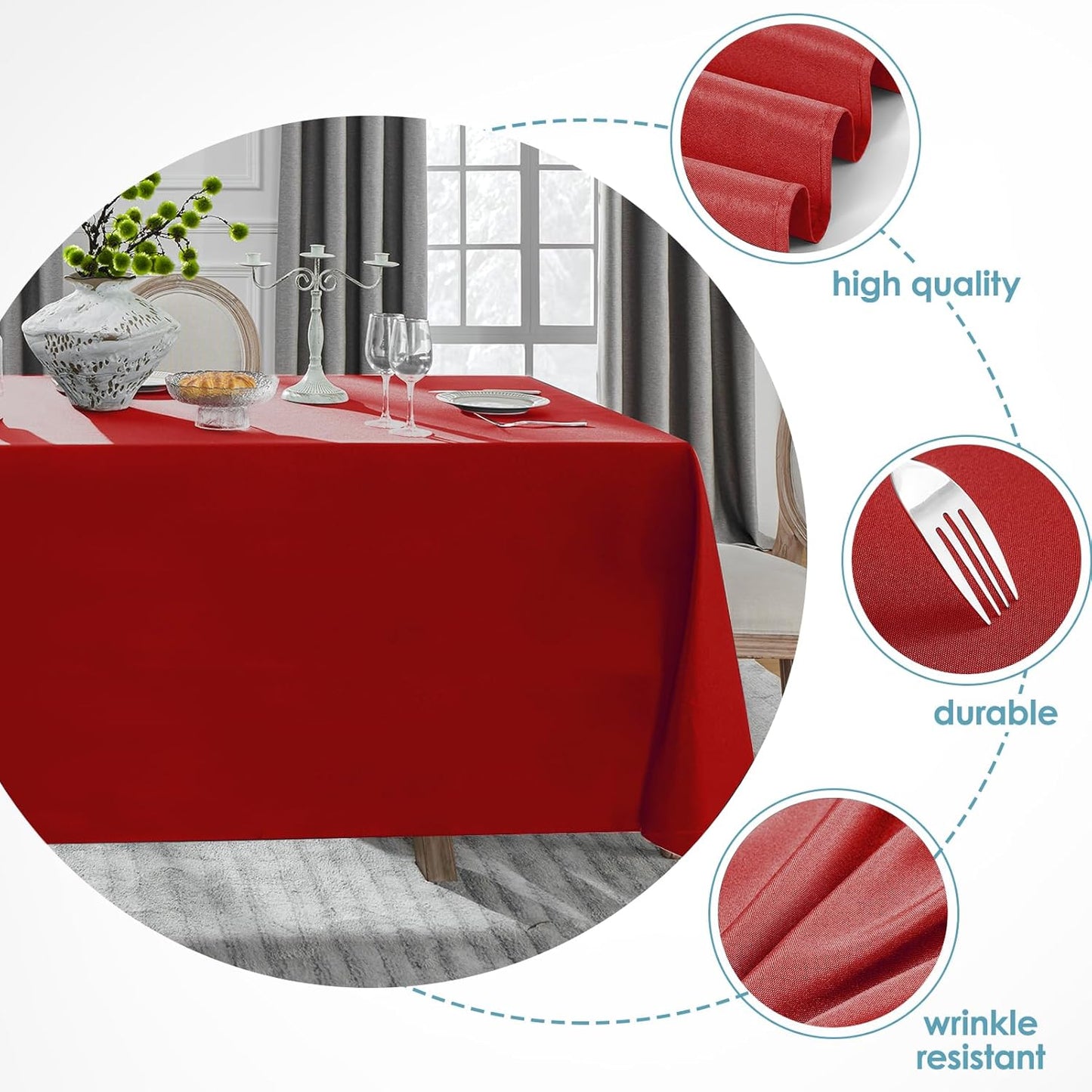 VidaFete 2 Pack 90 * 132inch Rectangle Table Cloth Polyester, Stain Wrinkle Resistant Polyester Dining Table Cover for Kitchen Dinning Party Wedding Rectangular Table Buffet Decoration(Red)