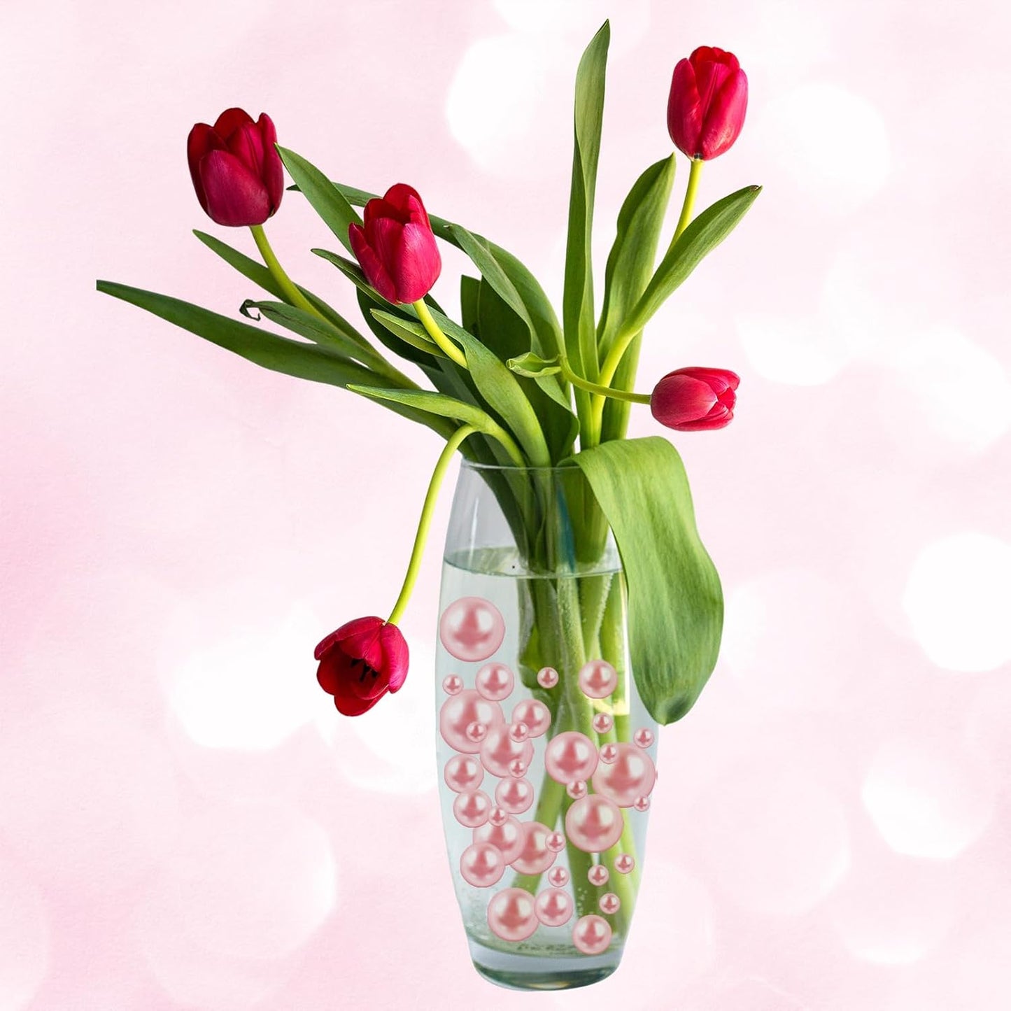 Floating Pearls for Centerpieces Vases, 250PCS No Hole Fake Pearl Beads and 4000PCS Water Beads for Vase Filler Floating Beads for Wedding Home Party Decoration (Rose Gold 8/14/20mm)