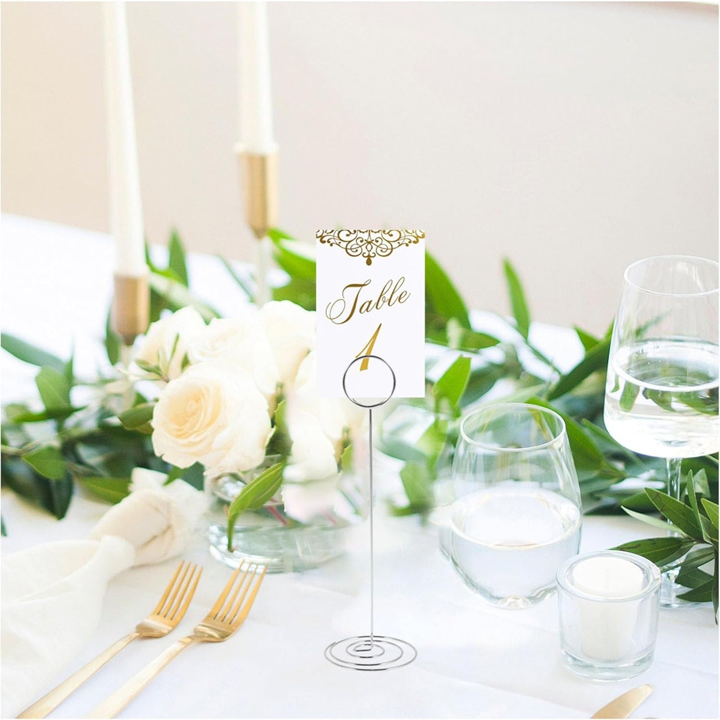 24 Pcs Table Number Holder 8.66inch Tall Metal Iron Place Card Holder Lightweight Picture Holder Stand Portable Round Shape Photo Memo Note Holder for Office Wedding Party