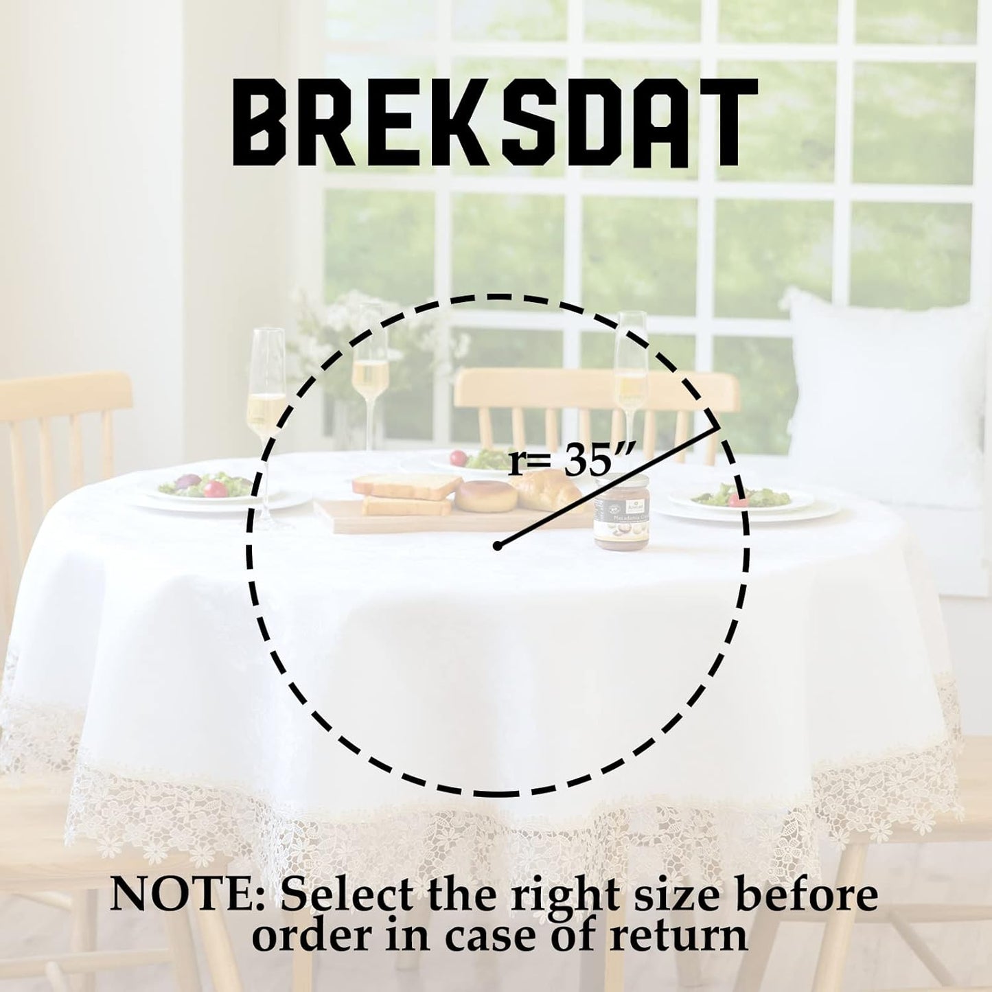 Beige lace Premium Round Farmhouse Tablecloth Waterproof OilProof SpillProof AntiShrink Soft Wrinkle Resistant Decorative Fabric Table Cover Kitchen Dinning Party Wedding Banquet