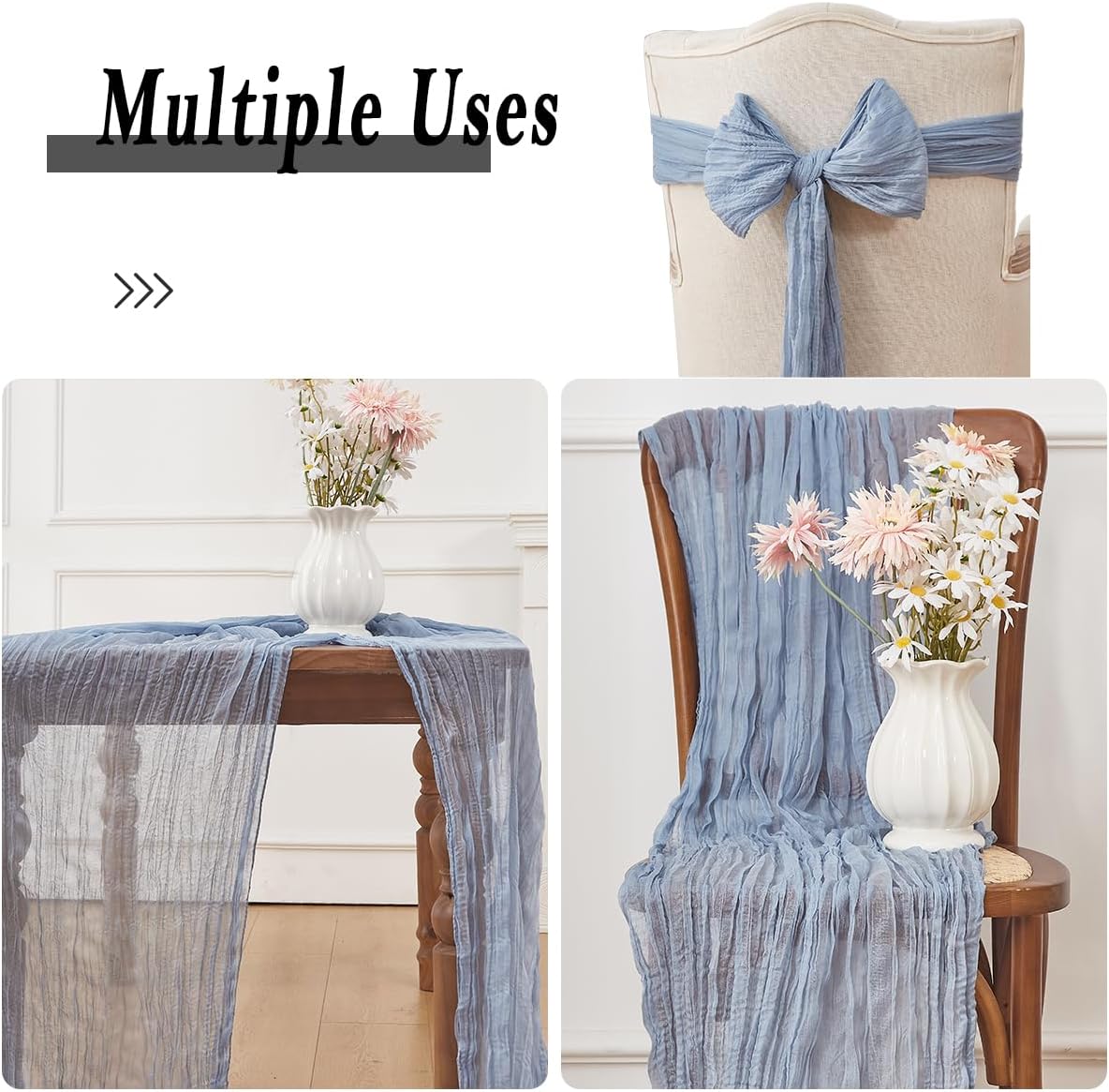 Dusty Blue 1 Pack Cheesecloth Table Runner 120 Inch 10 FT Boho Rustic Gauze for Wedding Baby Shower Party Farmhouse Summer Home Decor Washable