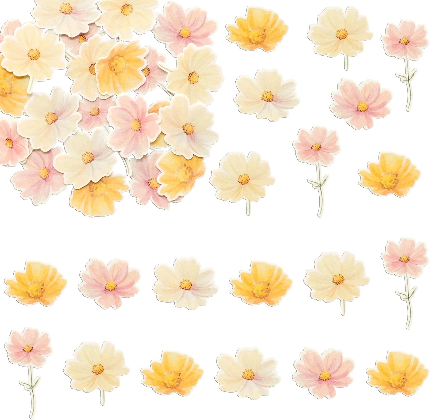 Ephlyn 50Pcs Edible Flower Cupcake Toppers Wafer Paper Spring Bridal Engagement Baby Shower Birthday Party Cupcake Picks Anniversary Party Decorations Supplies Multi