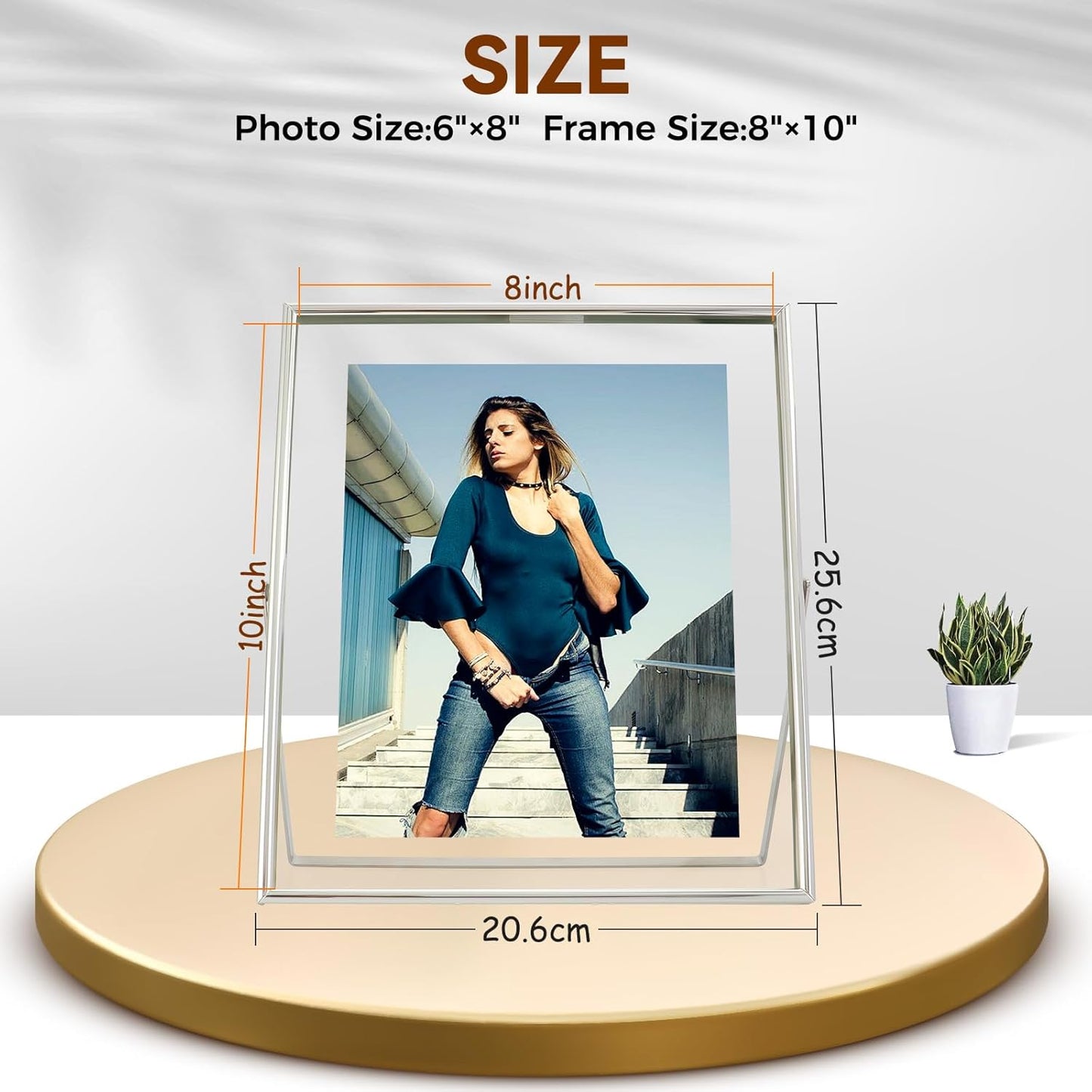 Silver Floating Frame (8"x10", Vertical), For Picture 7x9, 6x8, 5x7, Tabletop Shelf Photo Frame, Classy Gift For Graduation Commemoration, Birthday or Wedding