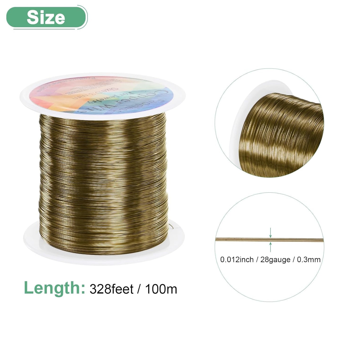 0.3mm Jewelry Wire, 28 Gauge 328FT Craft Wire Copper Beading Wire for Jewelry Making/Planting/Weaving/DIY Crafting, Soft Metal Wires [100M, Bronze Tone]