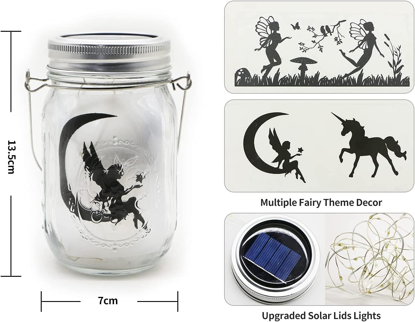 8 Pack Solar Fairy Star Firefly Jar Lid Lights - Waterproof Lantern Mason String Lights With Hangers for Regular Mouth Jars - Christmas Gifts (Cold White)