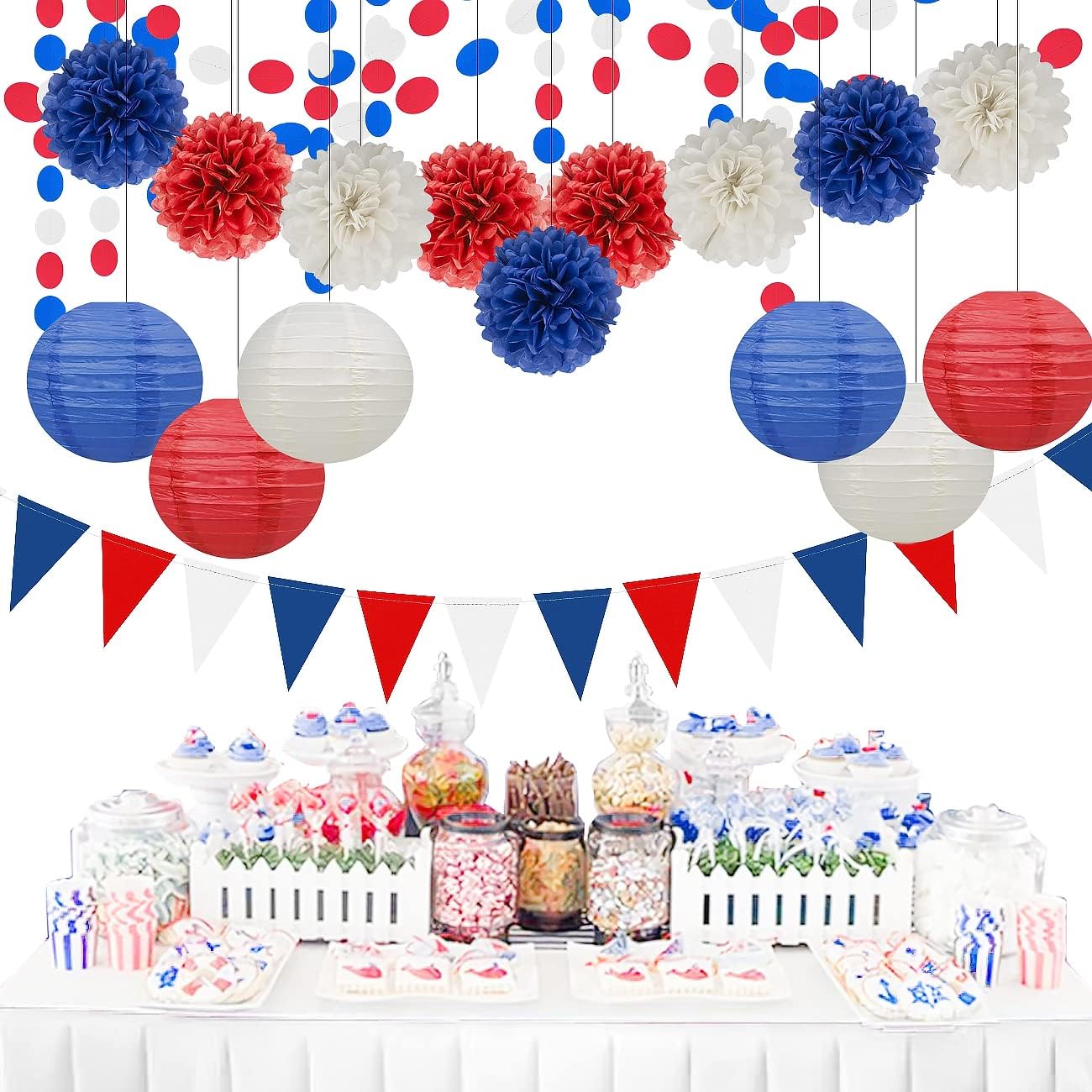 Red White Blue Party Decorations - 52Ft Paper Streamers Birthday Garland National Day Patriotic American Theme Labor Day Decor HongTongTong