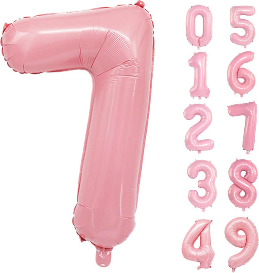 Light Pink Number 7 Balloon 40 Inch Big Self Inflating Foil Number Balloons 0-9, Pastel Pink Digital 7 Helium Balloon for 7th 17th 27th Girls Birthday Party Graduation Anniversary Decoration