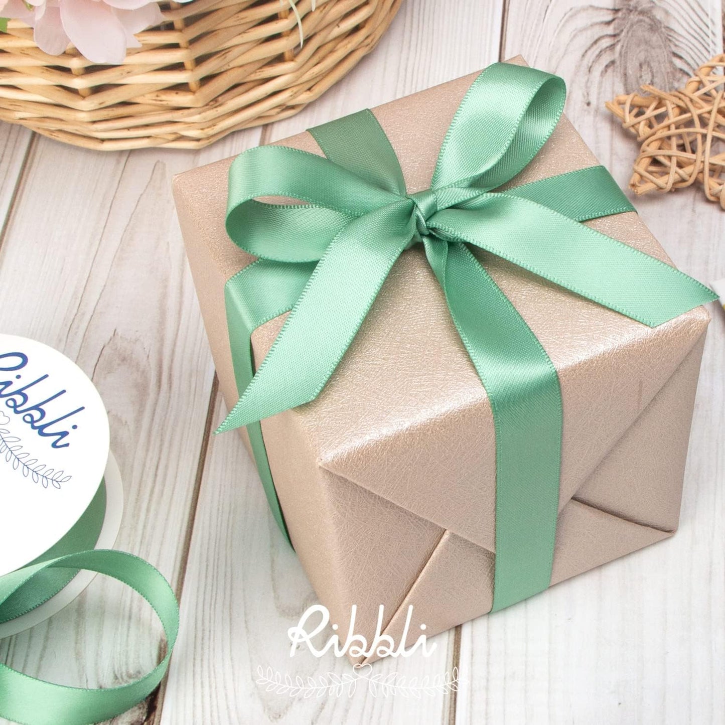 Ribbli Sage Green Satin Ribbon,Double Faced Satin 1/2 inch x Continuous 25 Yards,Use for Bows Bouquet,Gift Wrapping,Wedding Decoration,Floral Arrangement