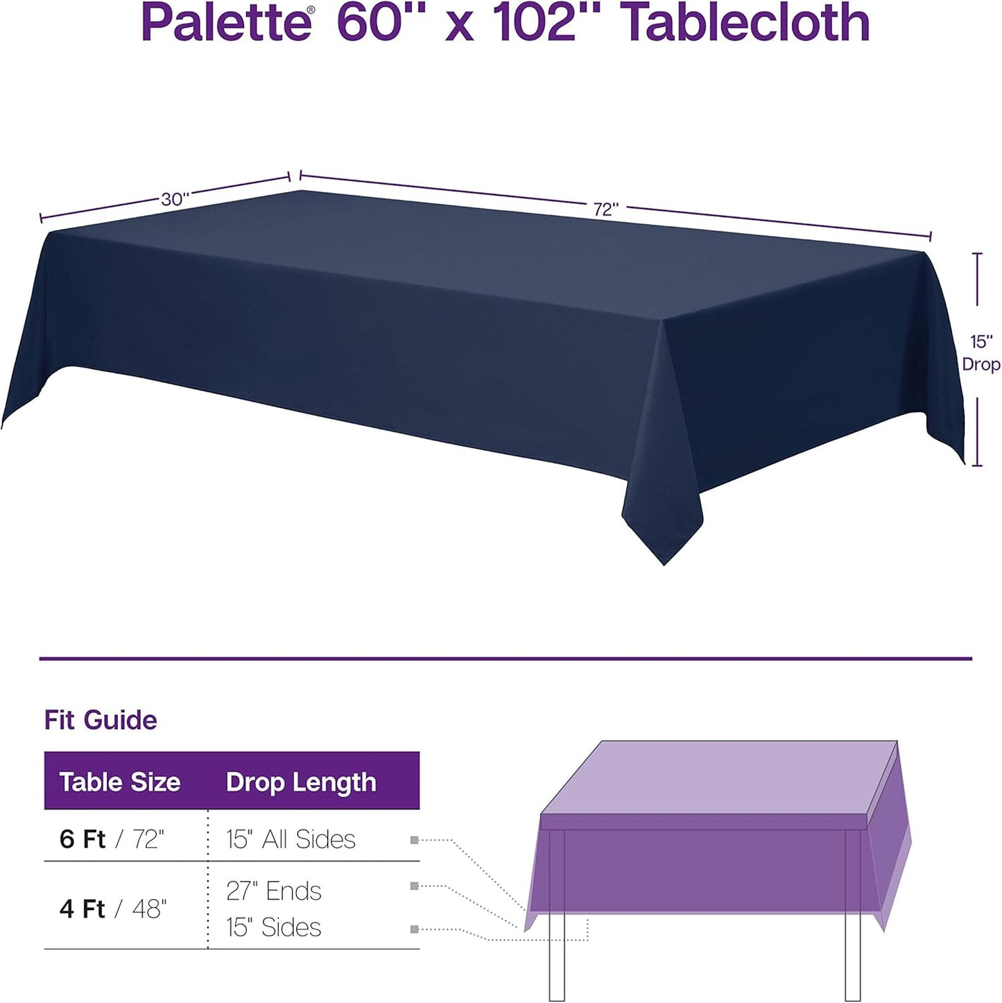 Gee Di Moda Rectangle Tablecloth - 60 x 102 Inch Charcoal Table Cloth for 6 Foot Rectangle Table - Heavy Duty Washable Fabric - for 6 Ft Buffet Table, Holiday Party, Dinner, Wedding & Baby Shower