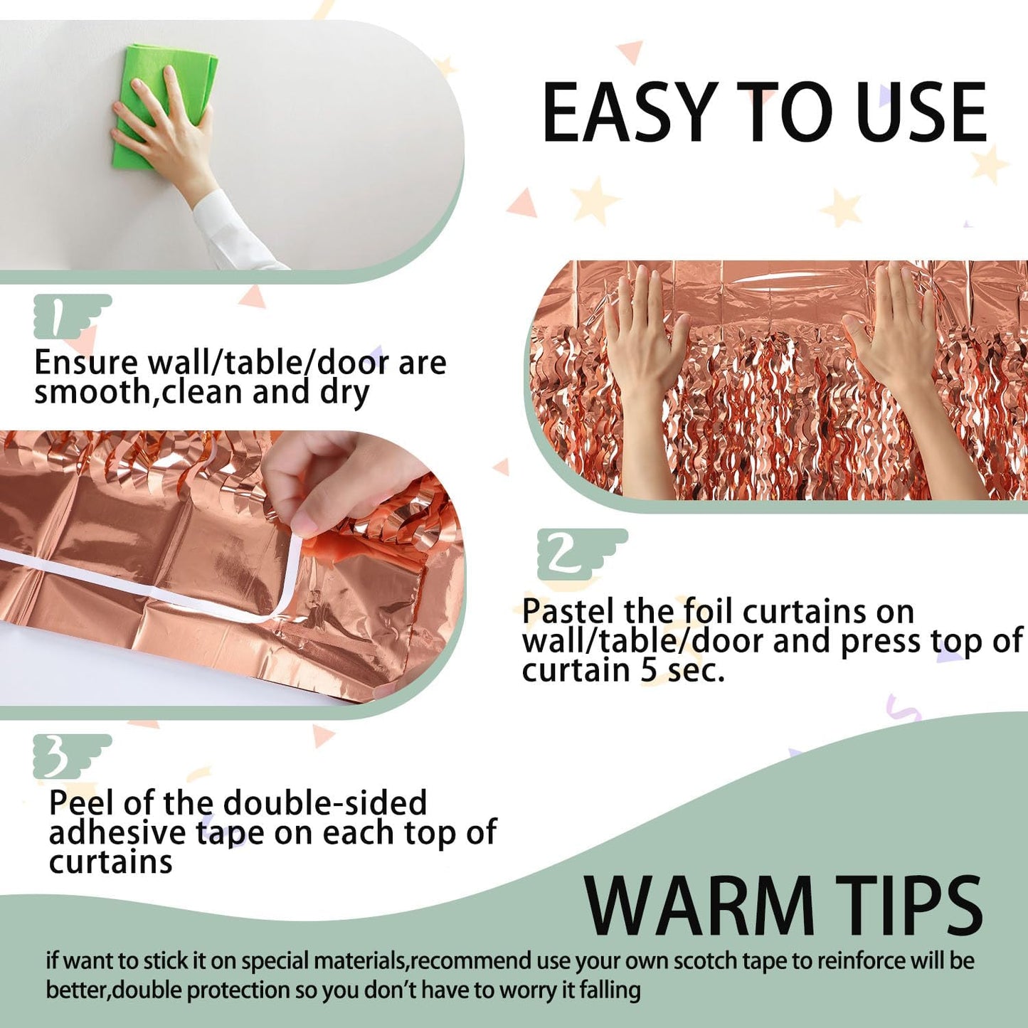 Wavy Fringe Curtain - Rose Gold, 3.3 ft x 6.6 Feet, Pack of 3 | Party Decorations, Streamers for Birthday Backdrop