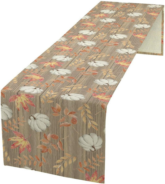 Autumn Table Runner,Pumpkins Maple Leaves Wood Fall r Seasonal Table Runner Kitchen Dining Table Decoration for Home Party Decor 13x60 Inch