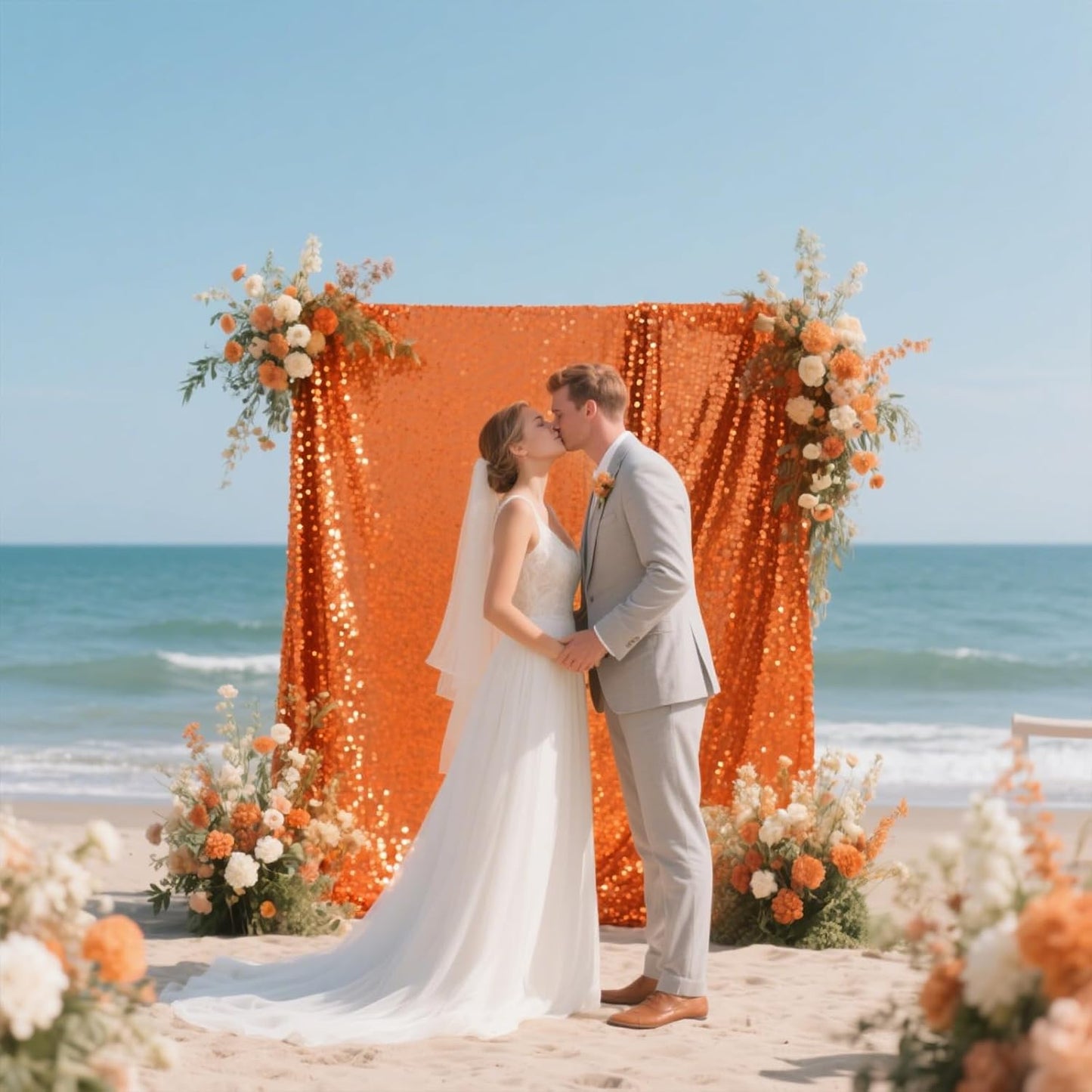 Orange Sequin Backdrop Curtain 2 Pieces 2FTx8FT Glitter Photography Backdrop for Party Wedding Birthday Christmas Decorations