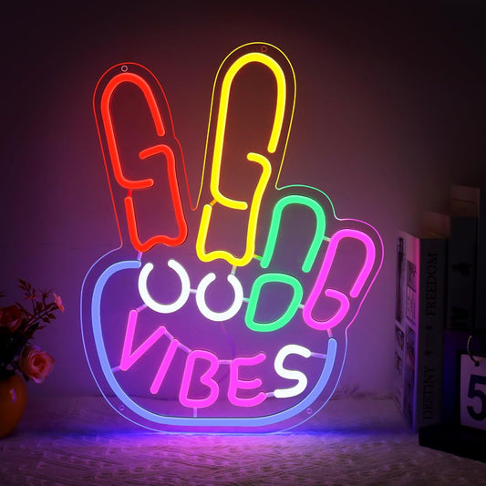 Good Vibes Neon Sign, Yeah Good Vibes Neon Sign for Wall Decor, Dimmable USB-Powered Sign with ON/OFF Switch, Colorful LED Light-Up Sign for Bedroom, Nursery, Club, Bar, and Party Decor
