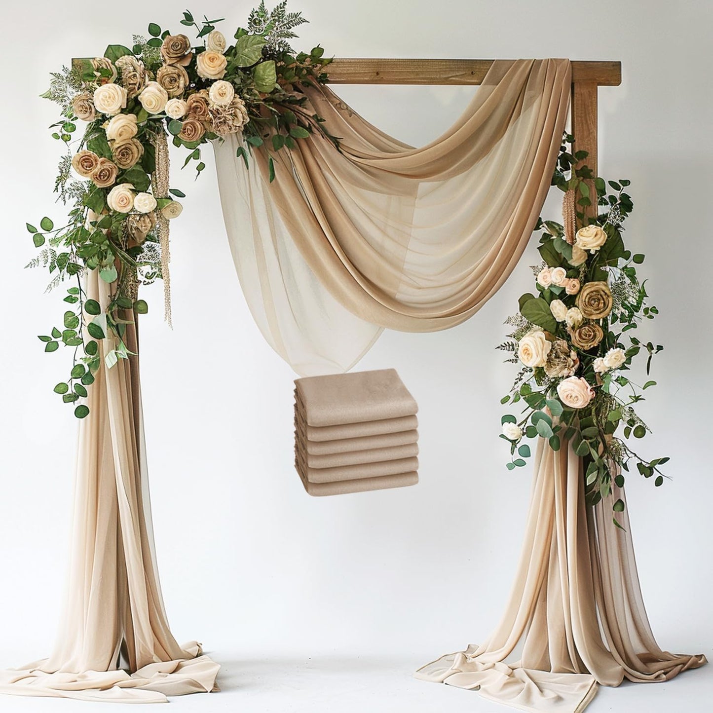 Wokceer Nude 6 Panels 28.7" x 20FT Sheer Fabric Drapes Backdrop Arch Draping Fabric for Wedding Ceremony Birthday Party Bridal Shower Decoration