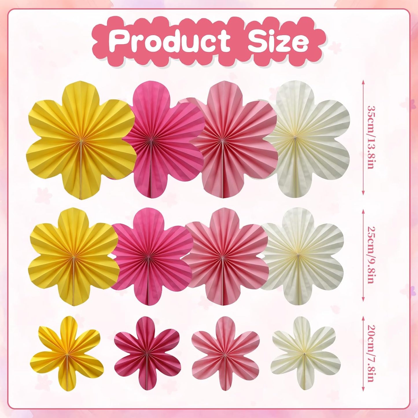 BestoFun 12 PCS Paper Flowers Fans Pink and Yellow Party Decorations Paper Flowers Decorations for Wall Girl Groovy Birthday Baby Shower Wedding Bachelorette Room Hanging Décor